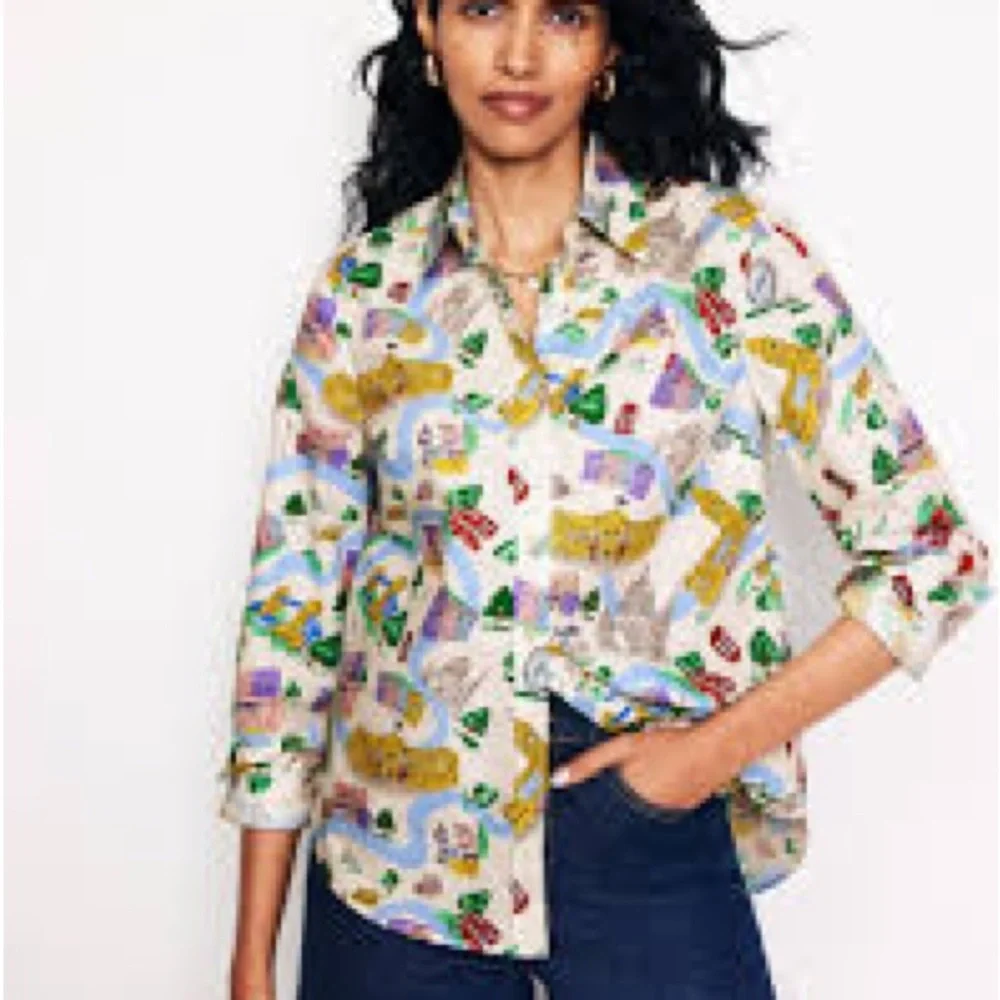 Boden Sienna London Town Ivory Button Down Top 4P - Picture 5 of 11